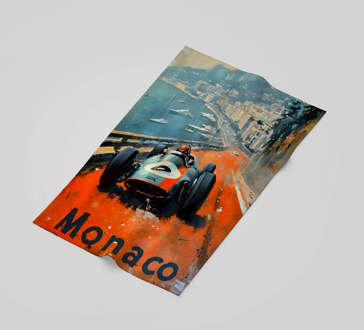 Monaco auto da corsa d'epoca telo mare da Vintage Travel Art