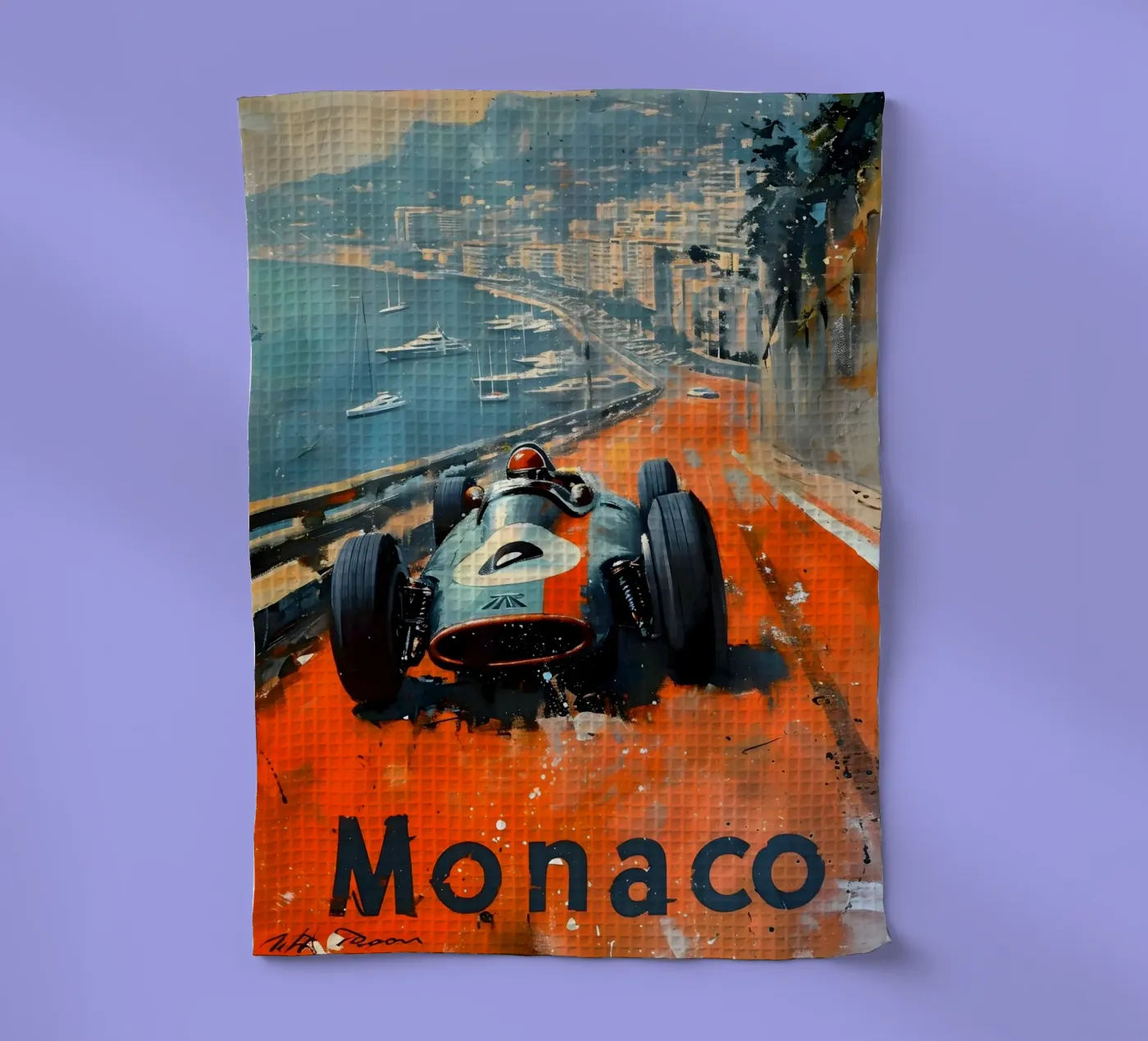 Monaco vintage racing car theedoek van Vintage Travel Art