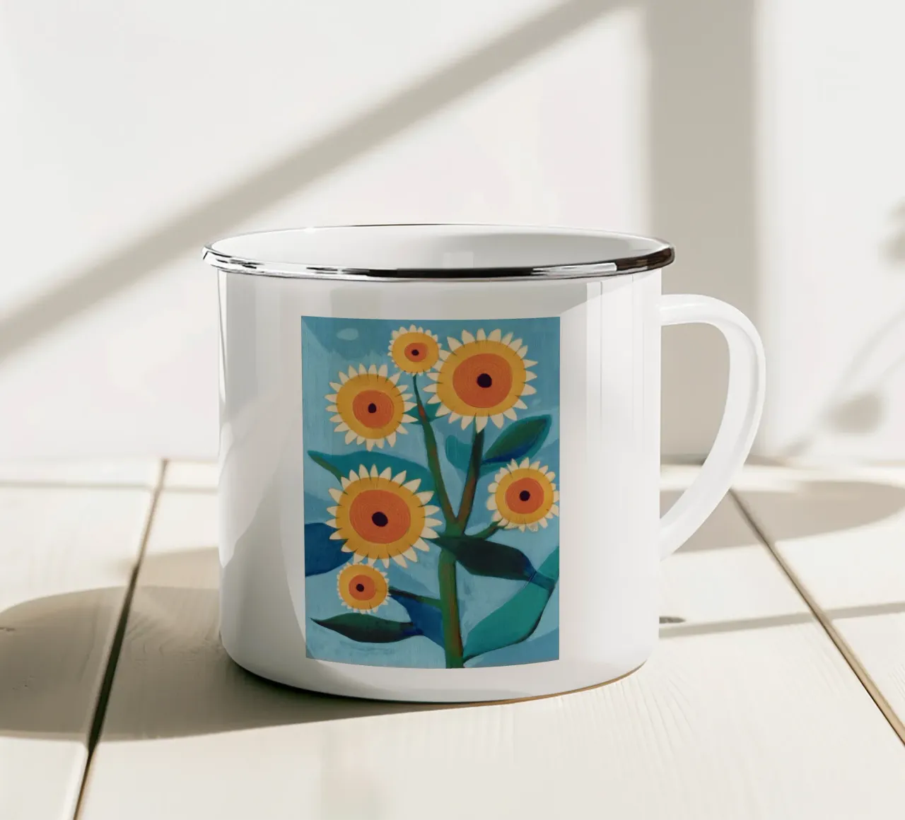 Sunflower Study in Sunny Yellow and Burnt Orange tazza in smalto da Flow Line