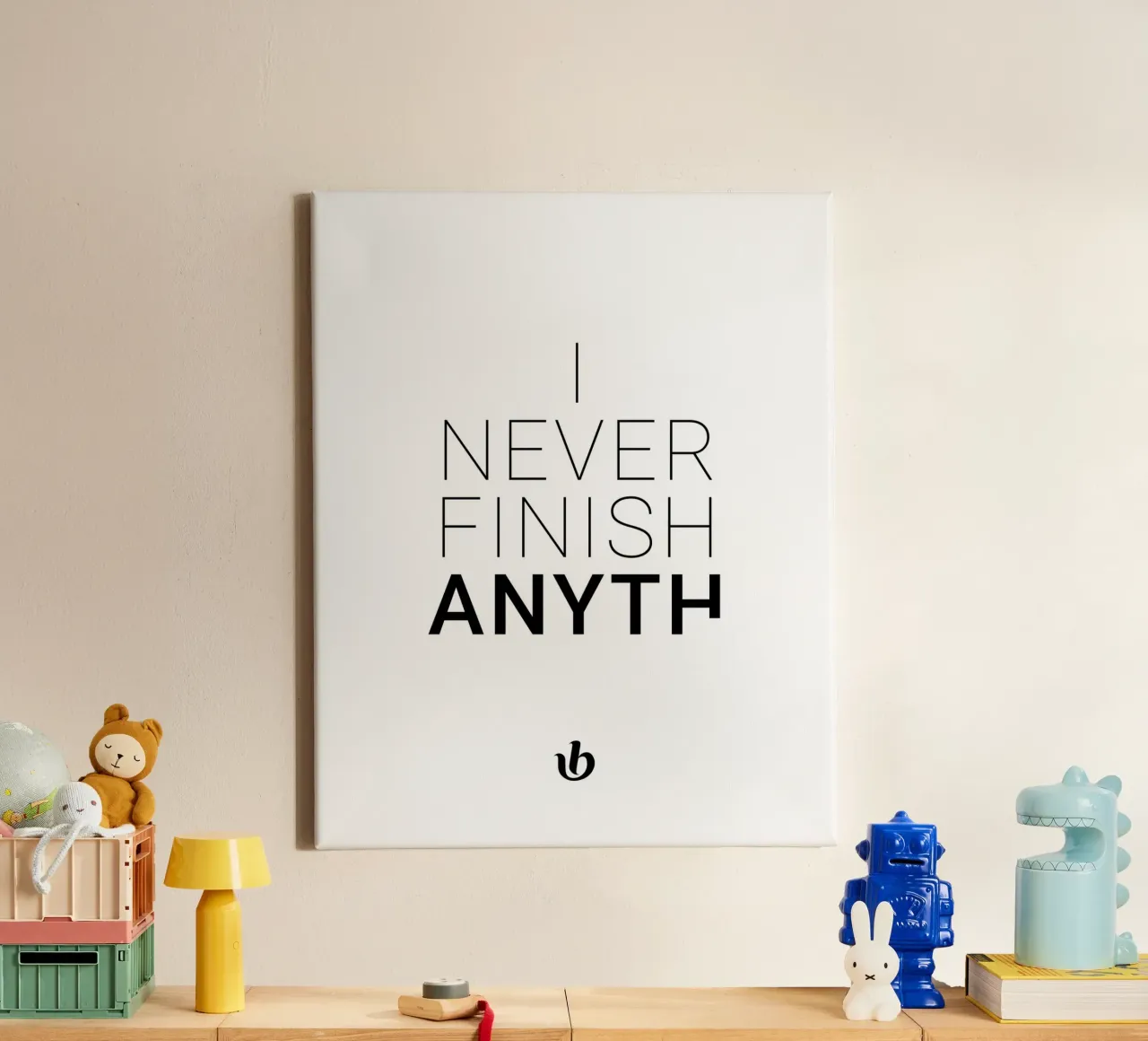 I Never Finish Anything canvas met Baklijst van byh.illustration