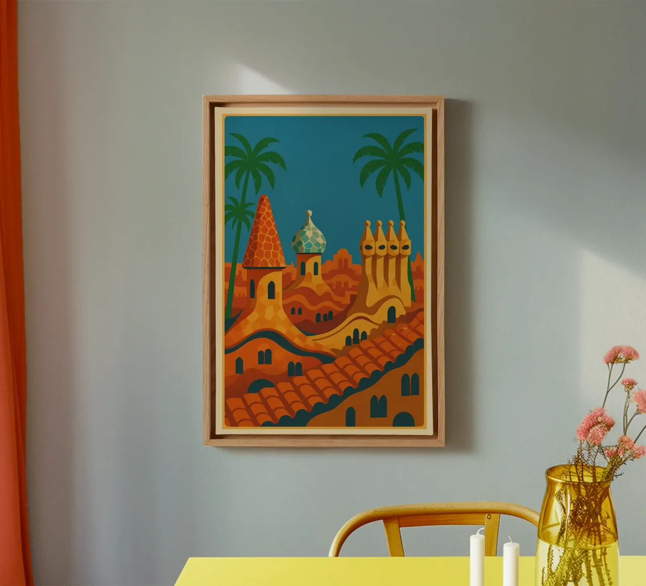 Barcelona's sunny rooftops : Mediterranean art canvas by JETLAG | affiches voyage