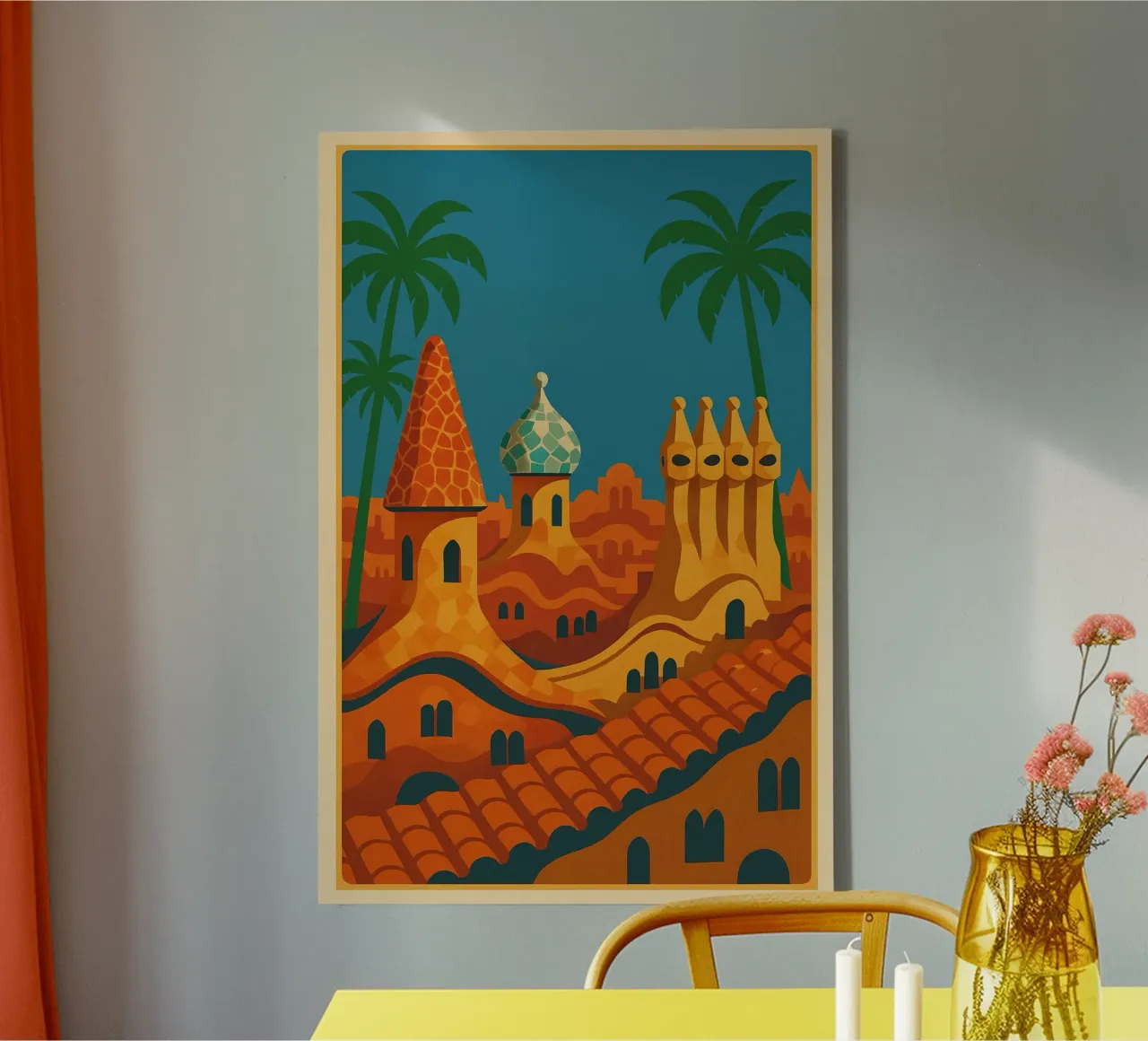 Barcelona's sunny rooftops : Mediterranean art canvas by JETLAG | affiches voyage
