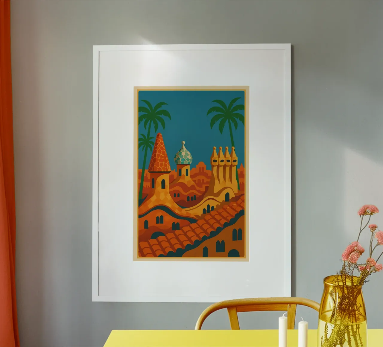 Barcelona's sunny rooftops : Mediterranean art hahnemühle by JETLAG | affiches voyage