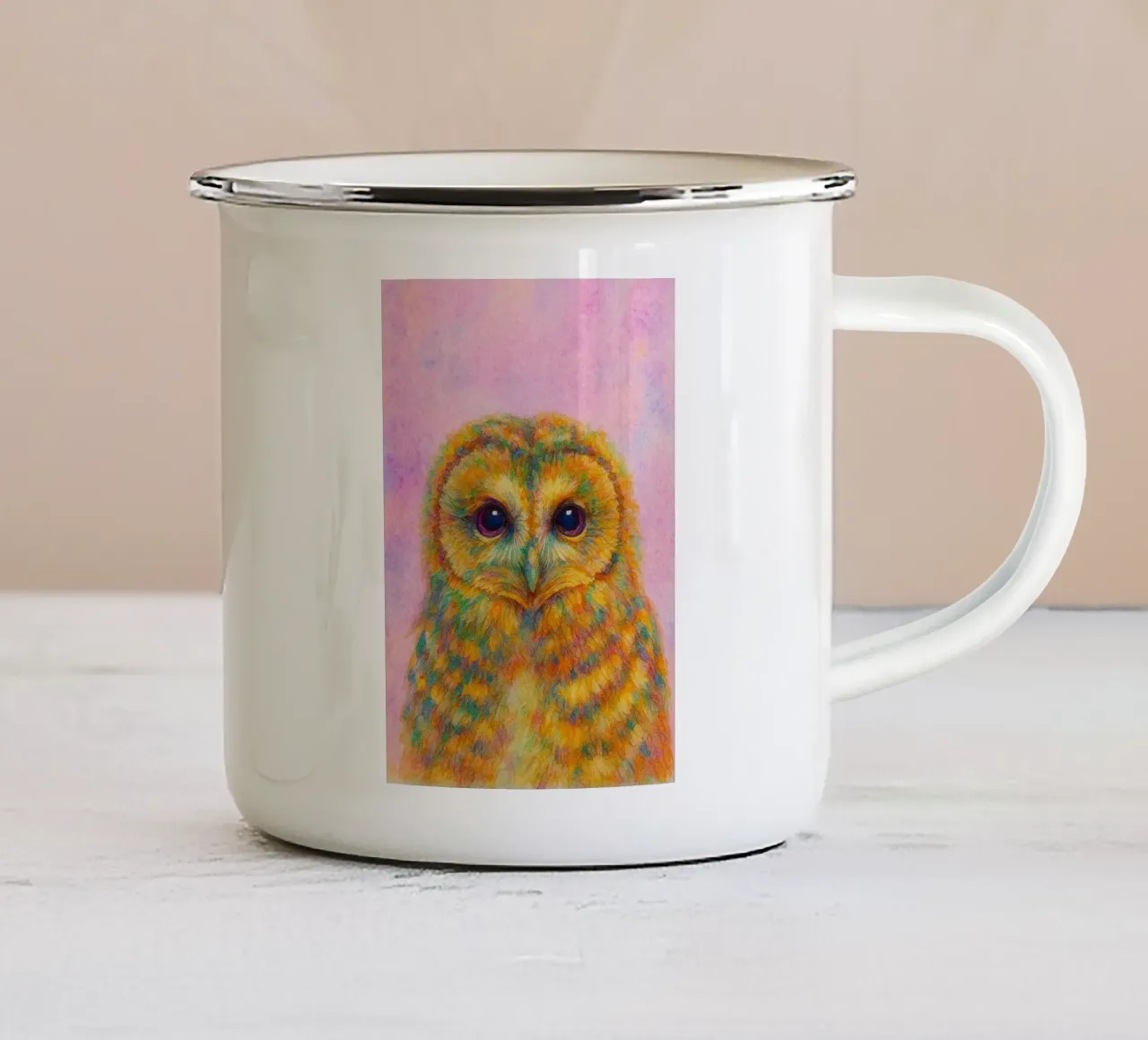 disegno di un gufo tazza in smalto da sunflower