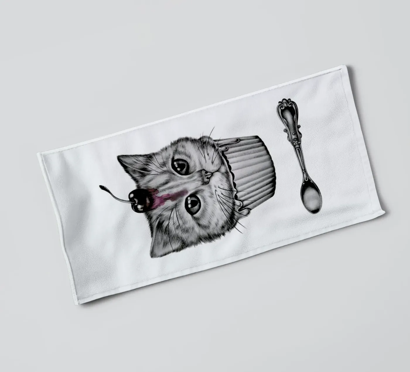 Cupcat towel by Maria Vdovichenko