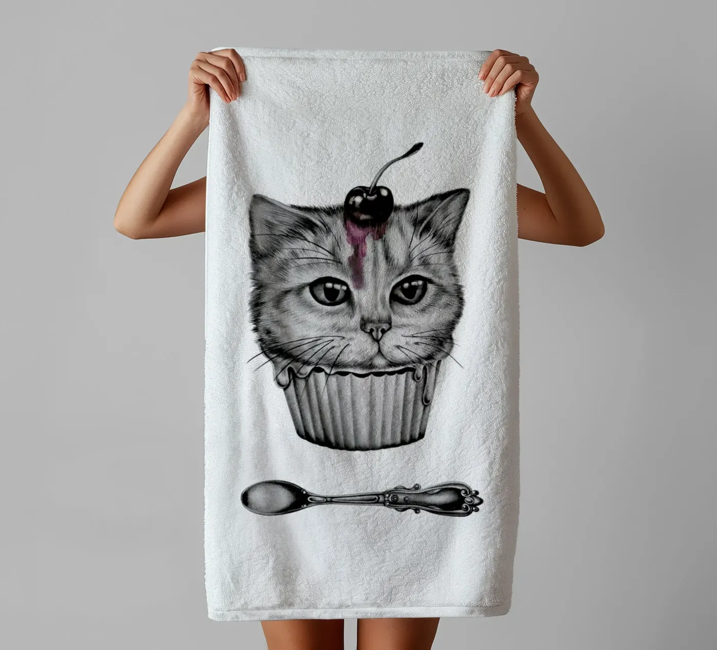 Cupcat towel by Maria Vdovichenko