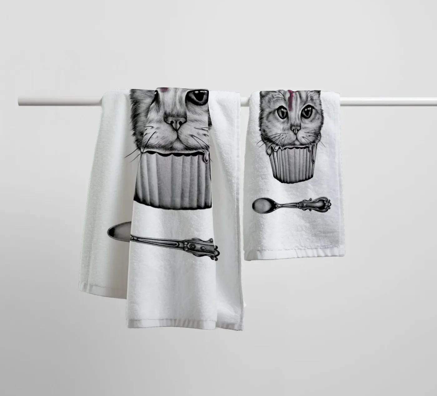 Cupcat towel by Maria Vdovichenko