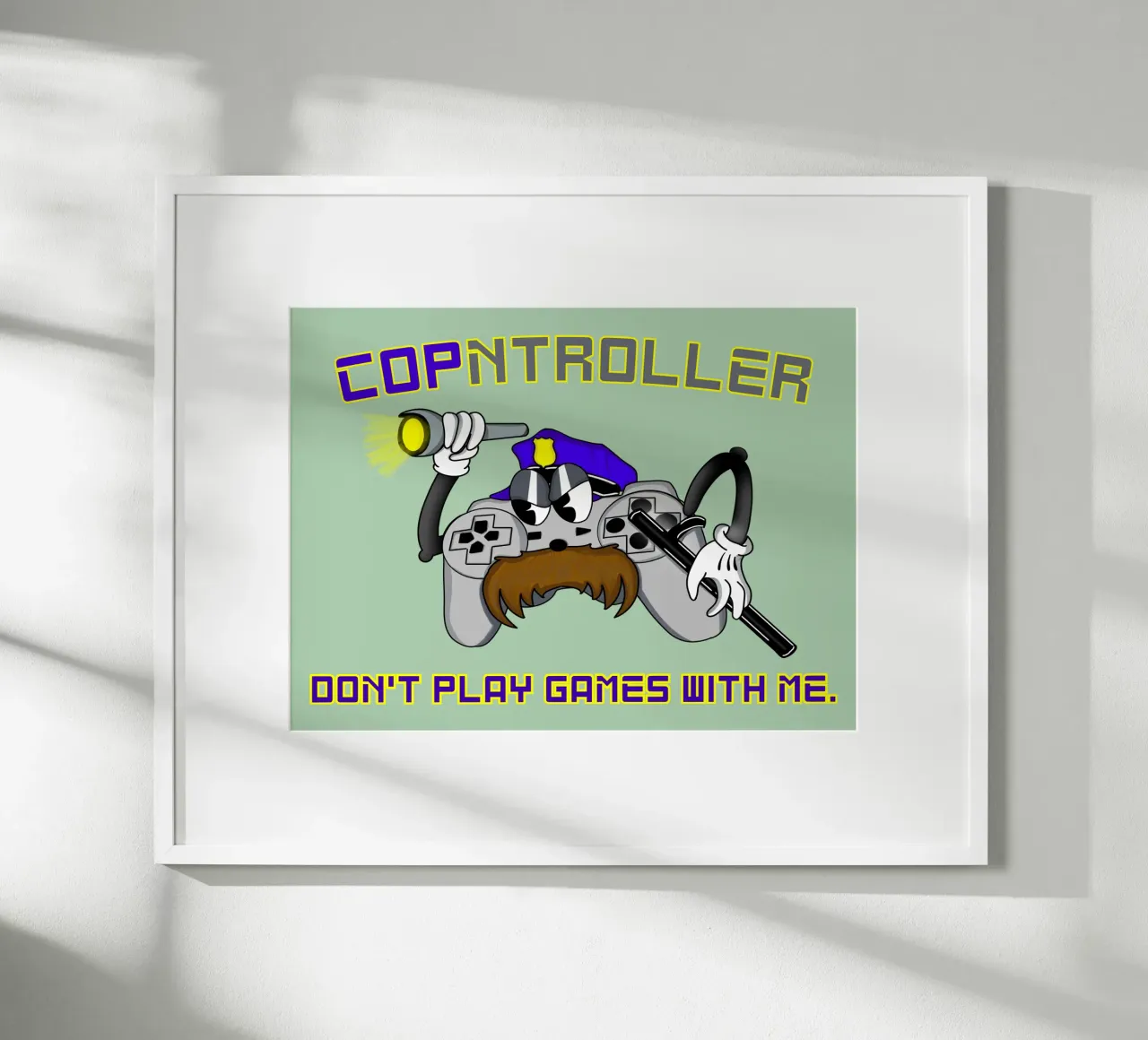 Divertente Videogioco Retro Gamer Cartoon di gioco poster con telaio in legno da sillyindustries