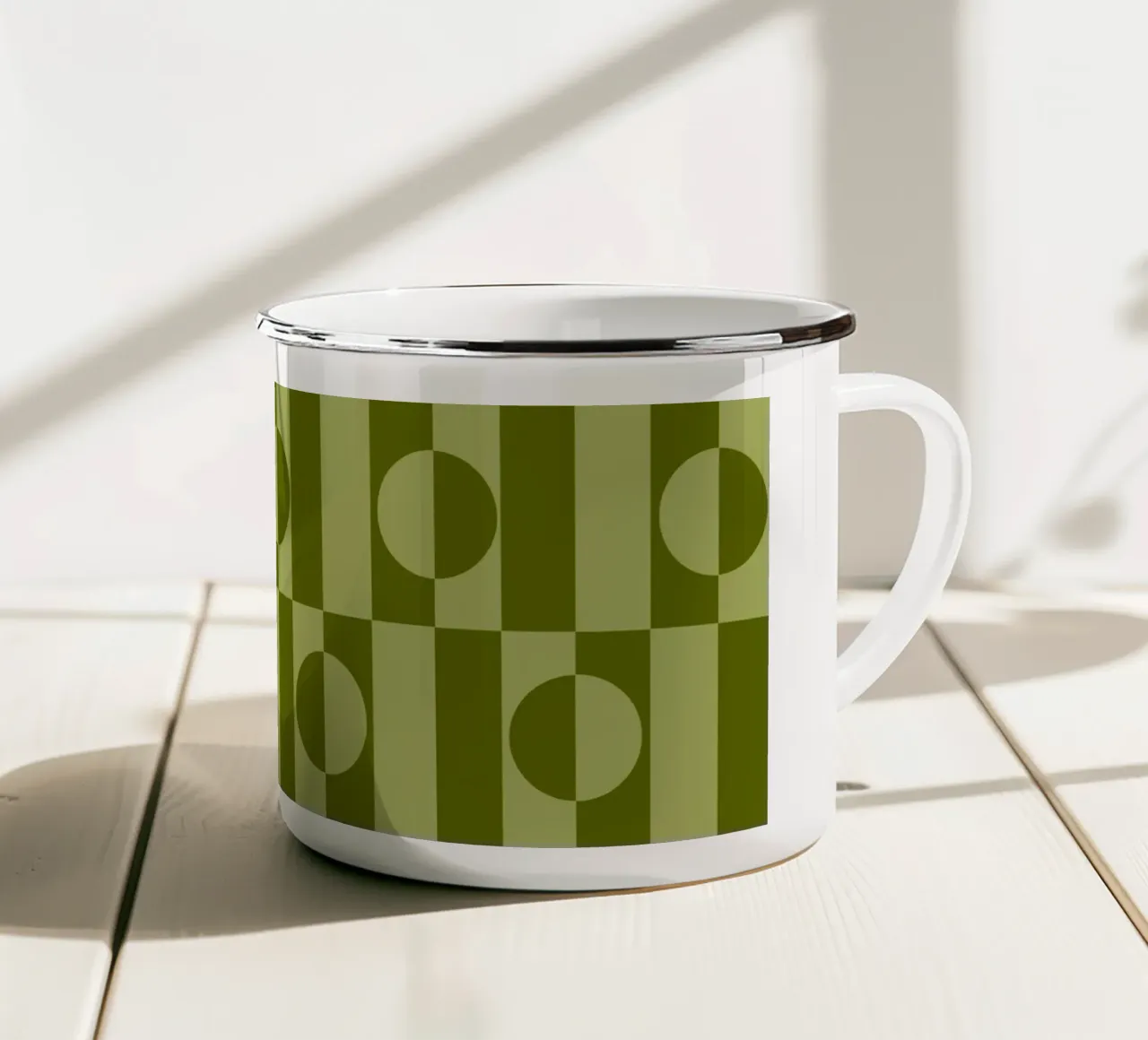 Olive green eclectic geometric mid century modern pattern tazza in smalto da TijanaArtStudio88