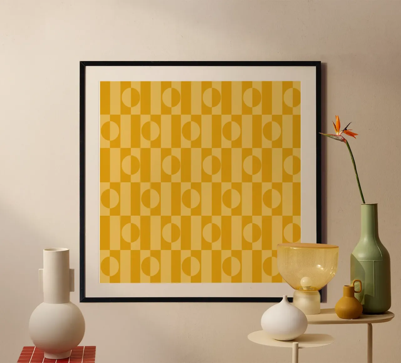 Yellow eclectic geometric mid century modern pattern carta hahnemühle da TijanaArtStudio88