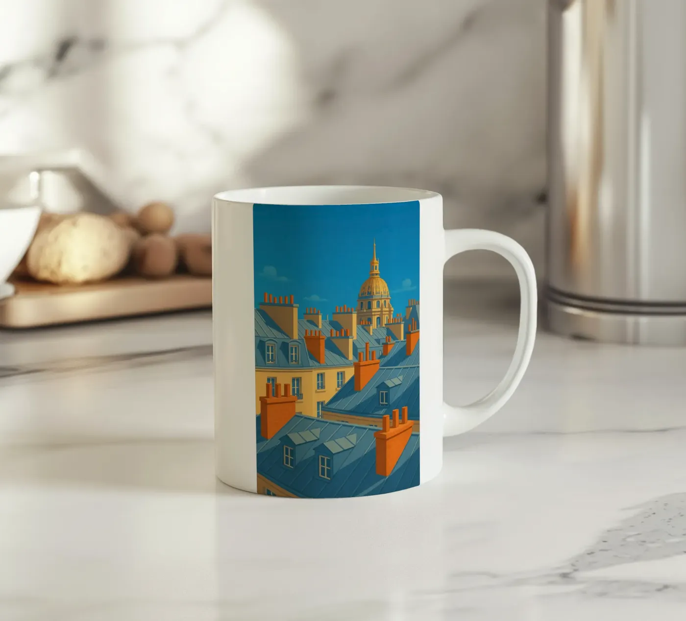 Parigi soleggiata: un panorama di tetti mitici tazza in ceramica da JETLAG | affiches voyage
