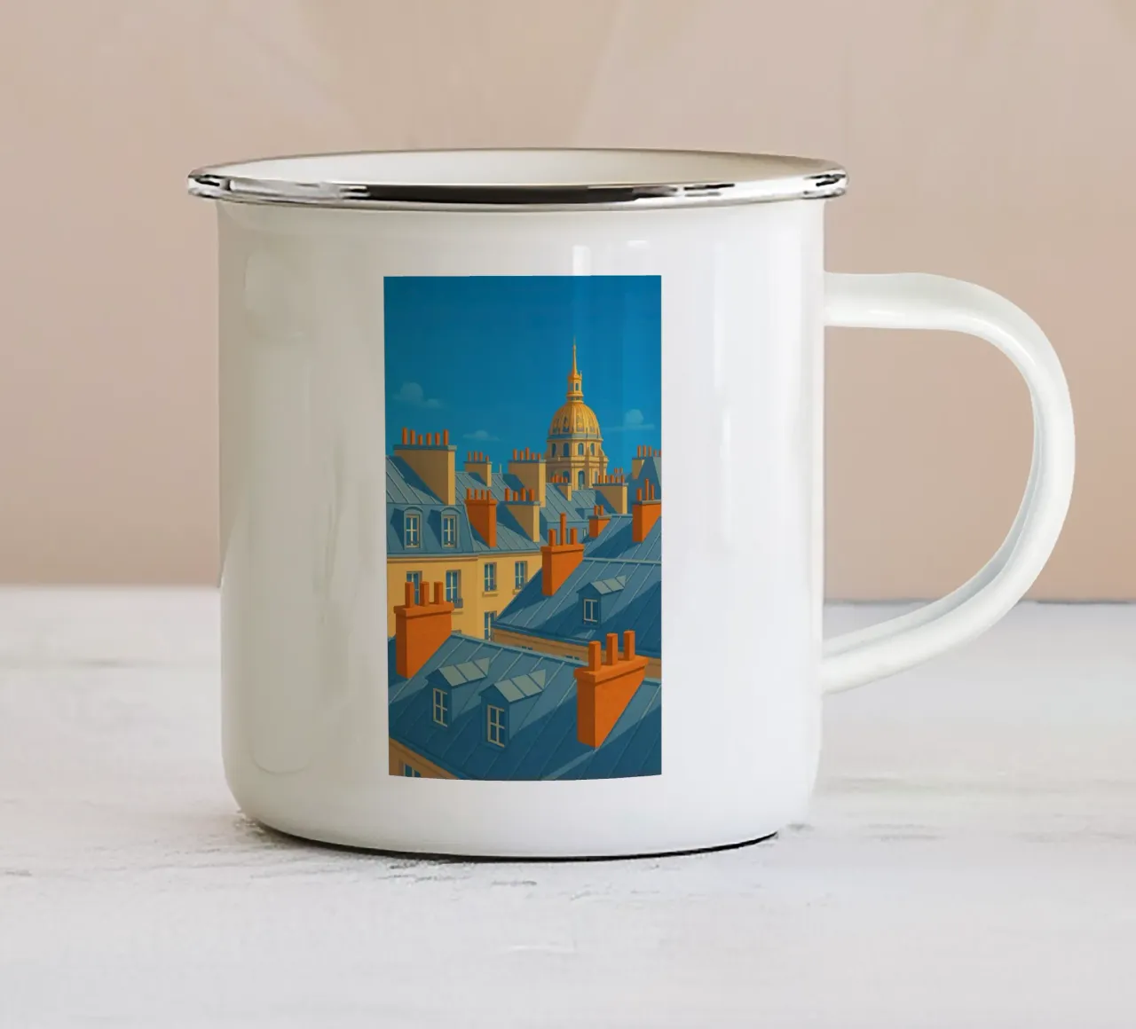 Parigi soleggiata: un panorama di tetti mitici tazza in smalto da JETLAG | affiches voyage