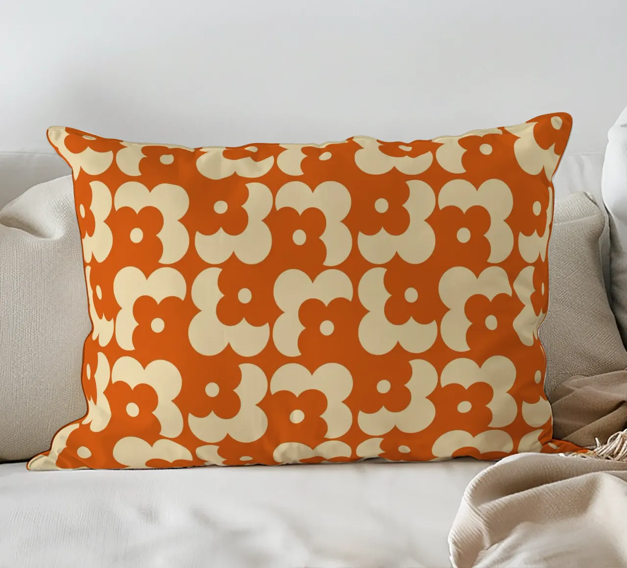 Orange fall retro 60s floral pattern cuscino da TijanaArtStudio88