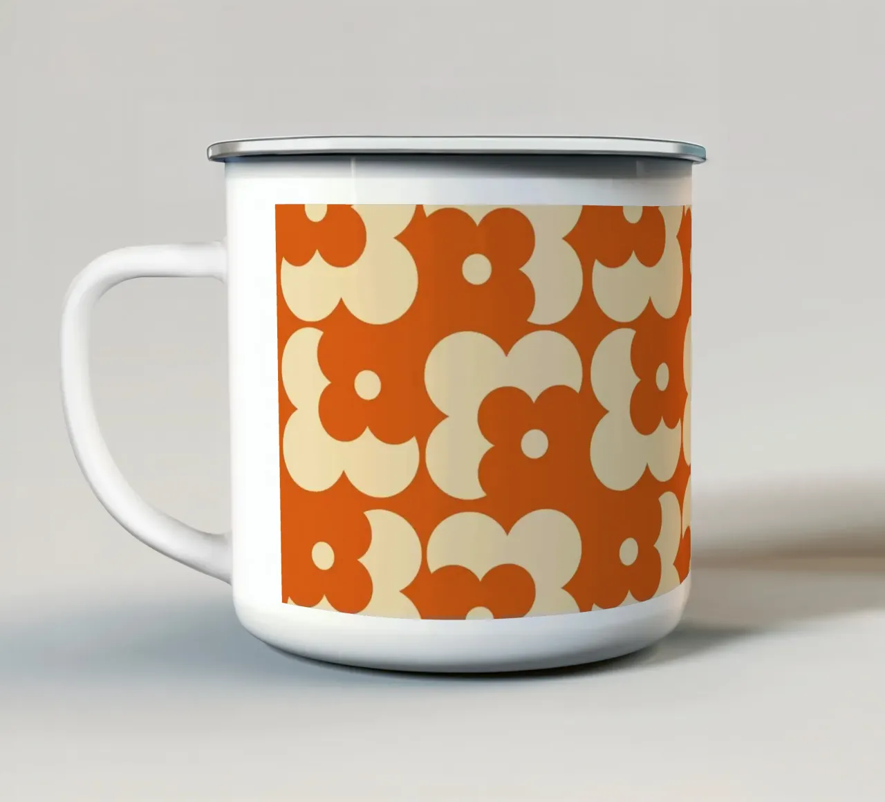 Orange fall retro 60s floral pattern tazza in smalto da TijanaArtStudio88