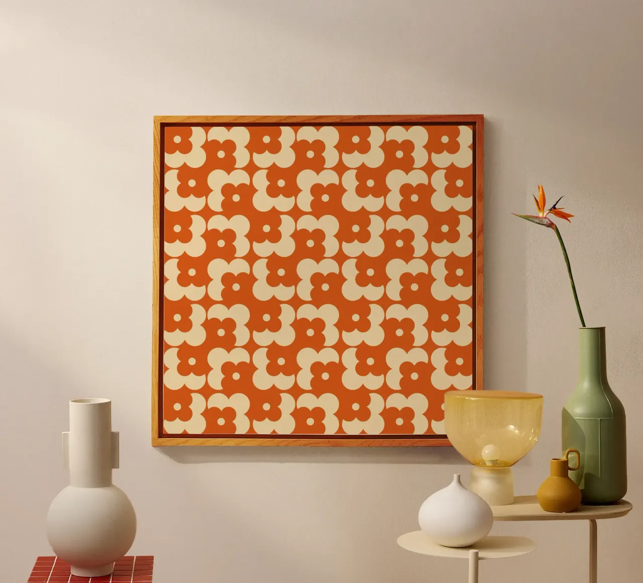 Orange fall retro 60s floral pattern plexiglass da TijanaArtStudio88