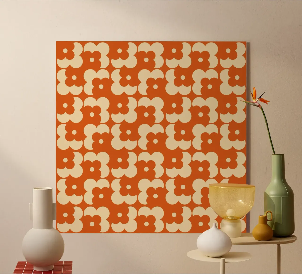 Orange fall retro 60s floral pattern plexiglass da TijanaArtStudio88