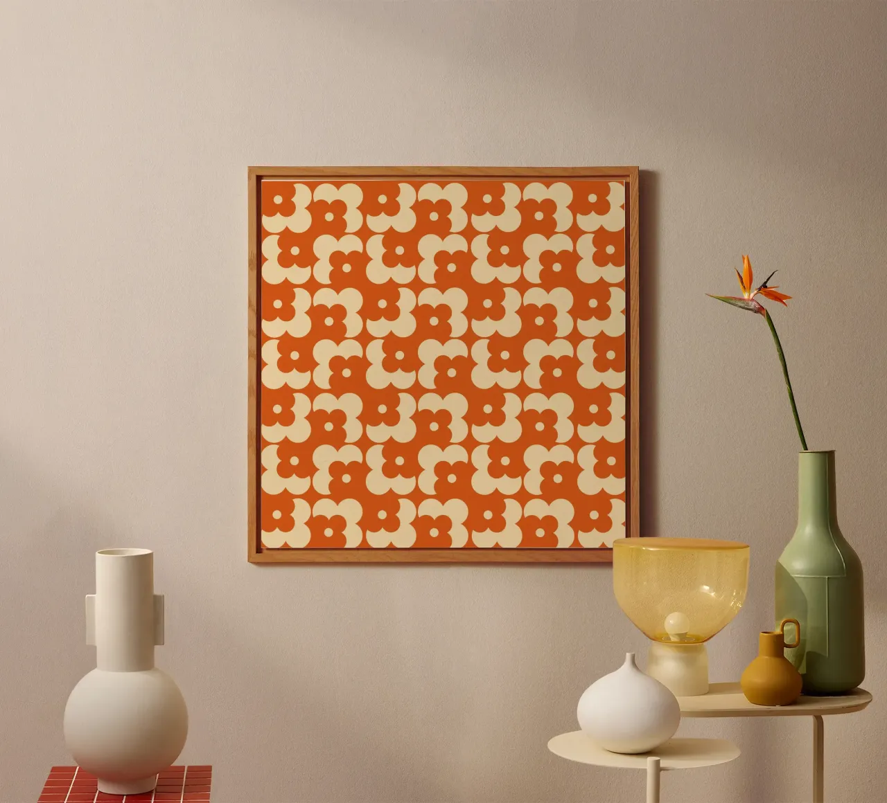 Orange fall retro 60s floral pattern alluminio dibond da TijanaArtStudio88