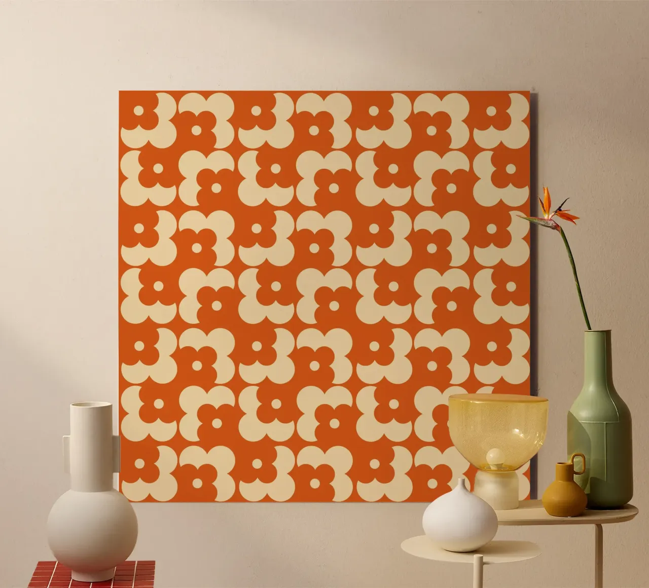 Orange fall retro 60s floral pattern alluminio dibond da TijanaArtStudio88