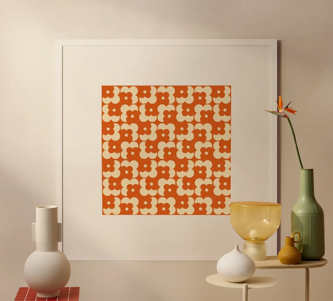 Orange fall retro 60s floral pattern carta hahnemühle da TijanaArtStudio88