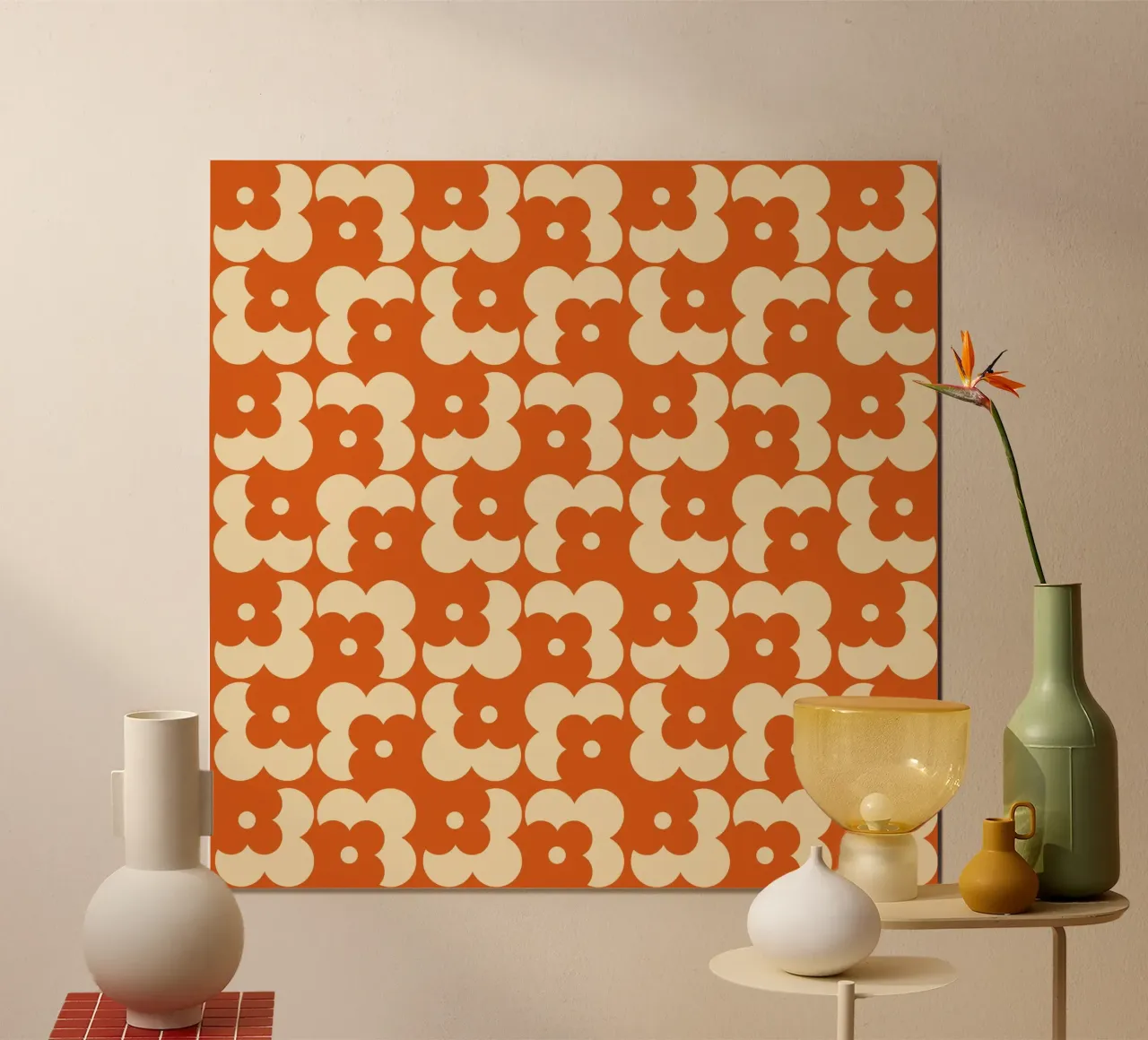 Orange fall retro 60s floral pattern carta hahnemühle da TijanaArtStudio88