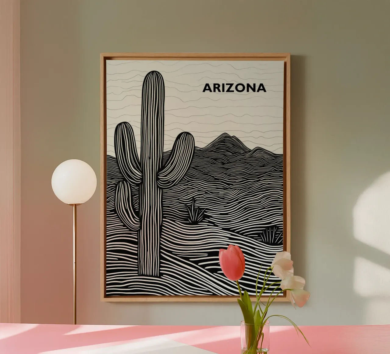 Arizona Desert Design Cactus | Lineart Poesia tela con Cornice a cassetta da Autofocus