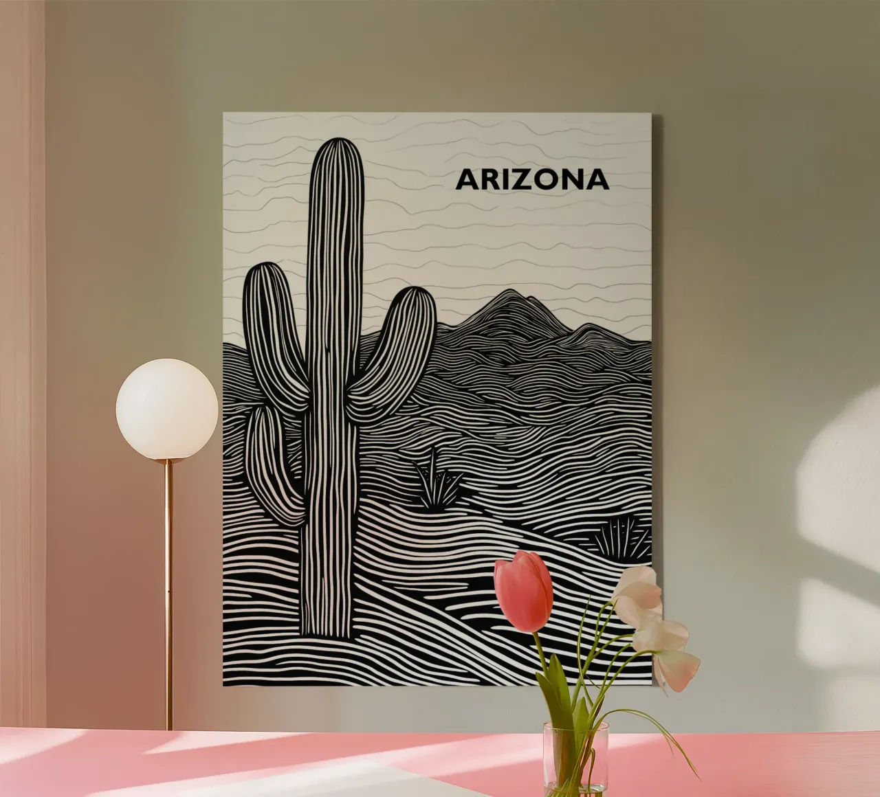Arizona Desert Design Cactus | Lineart Poesia tela con Cornice a cassetta da Autofocus