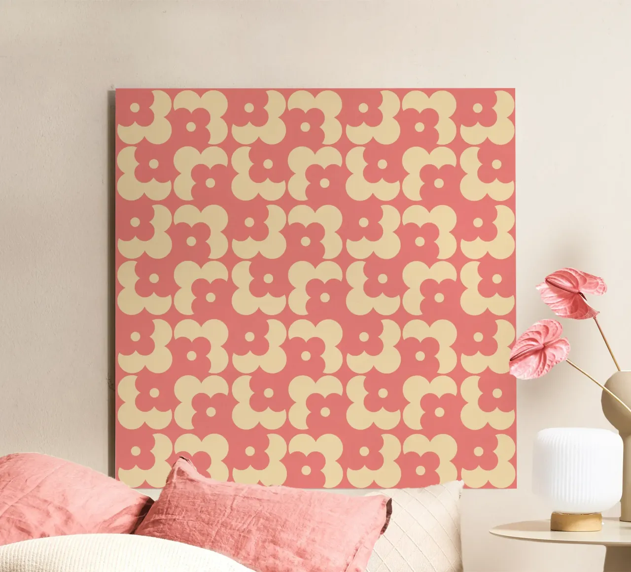 Pink fall retro 60s floral pattern alluminio dibond da TijanaArtStudio88
