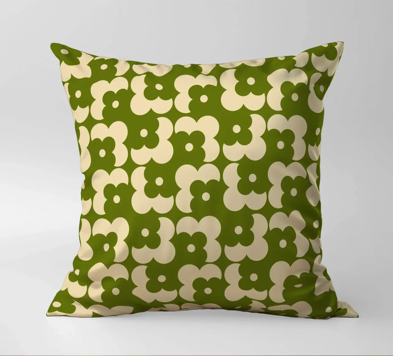 Green fall retro 60s floral pattern cuscino da TijanaArtStudio88