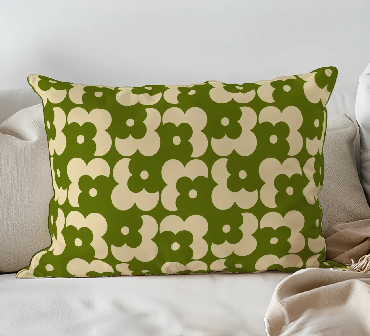 Green fall retro 60s floral pattern cuscino da TijanaArtStudio88