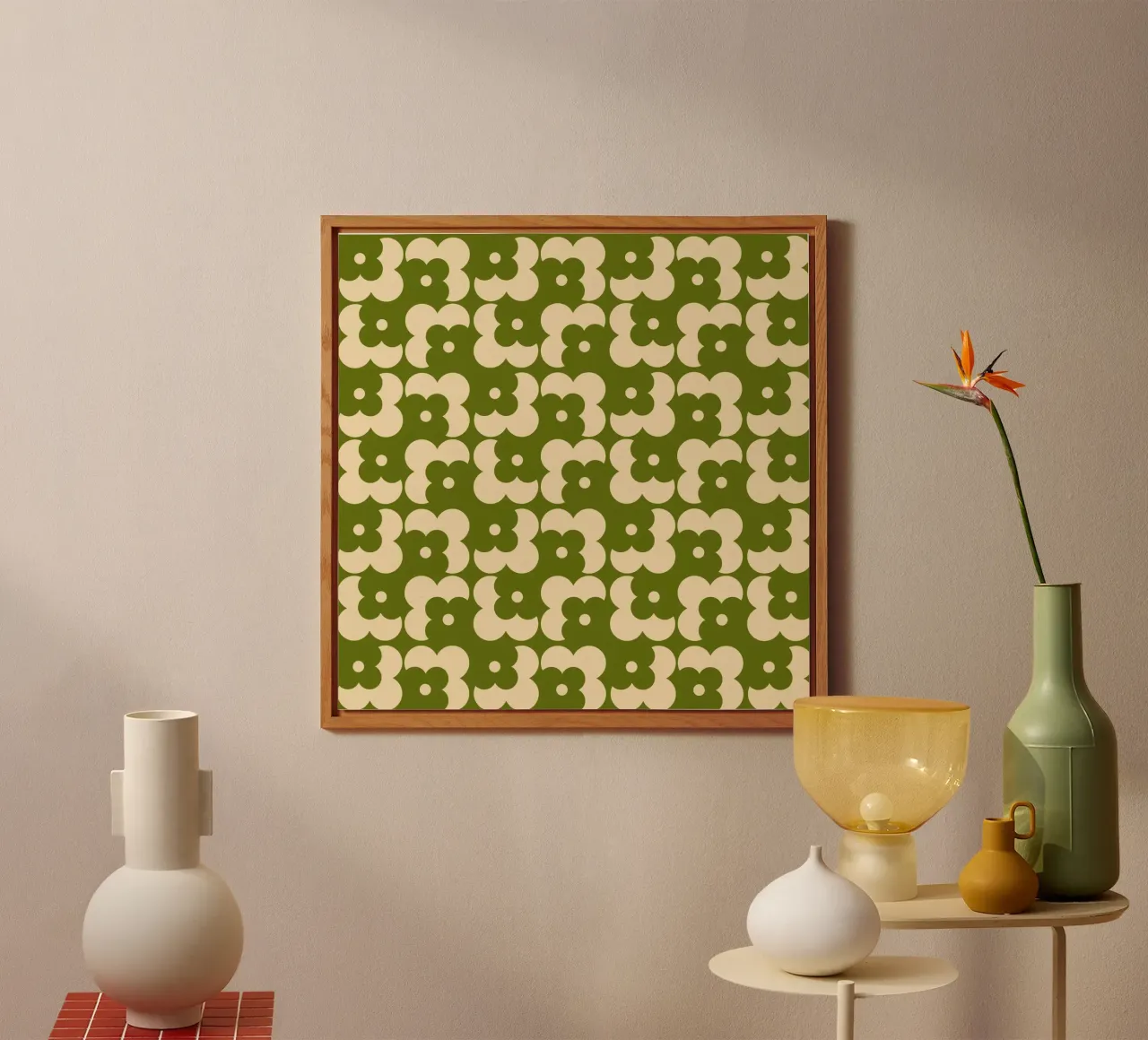 Green fall retro 60s floral pattern alluminio dibond da TijanaArtStudio88