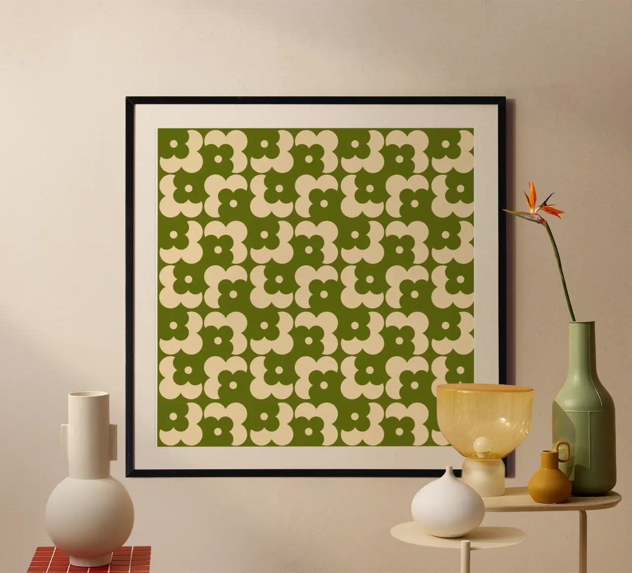 Green fall retro 60s floral pattern carta hahnemühle da TijanaArtStudio88