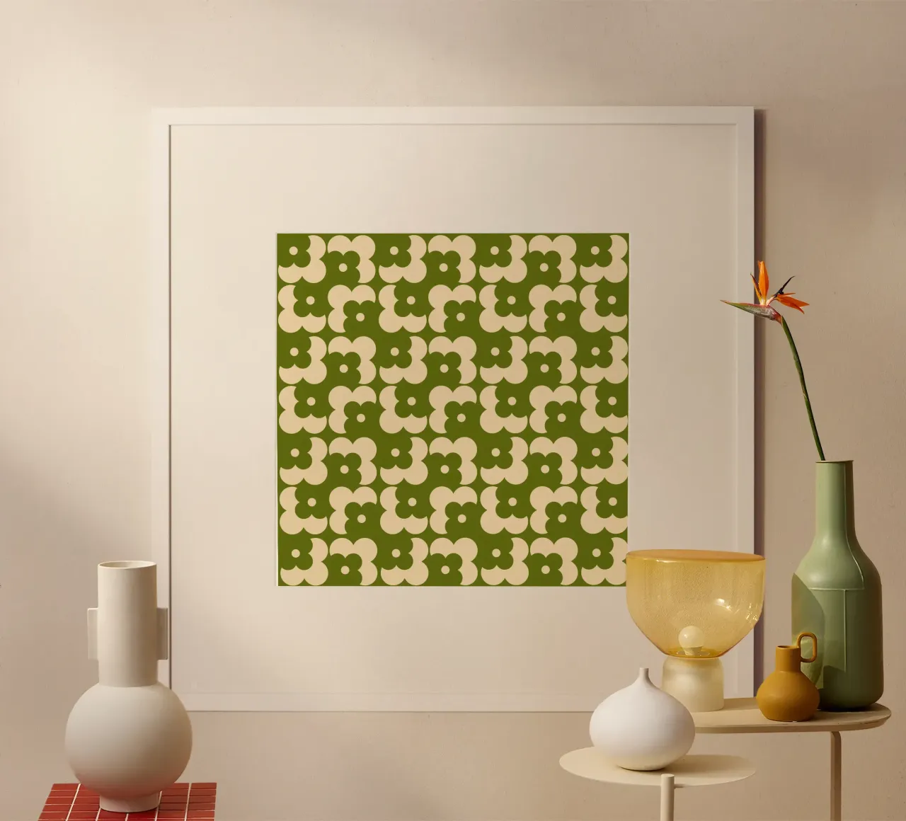 Green fall retro 60s floral pattern carta hahnemühle da TijanaArtStudio88