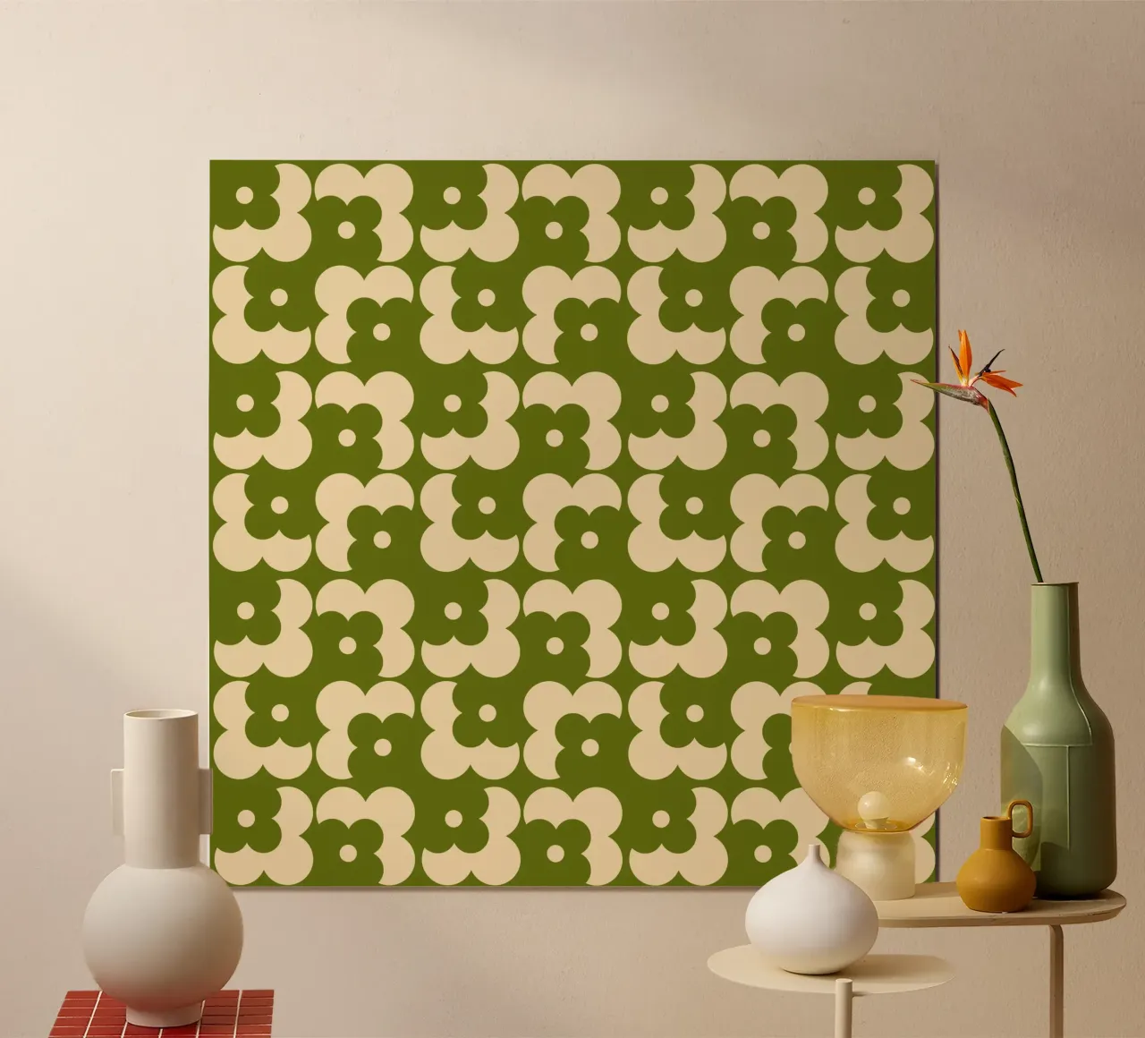 Green fall retro 60s floral pattern carta hahnemühle da TijanaArtStudio88