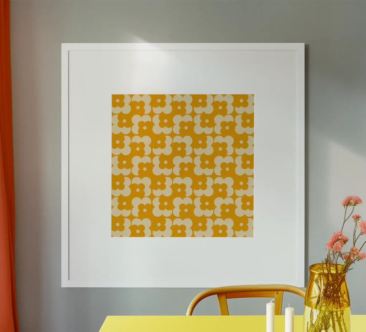 Yellow fall retro 60s floral pattern carta hahnemühle da TijanaArtStudio88