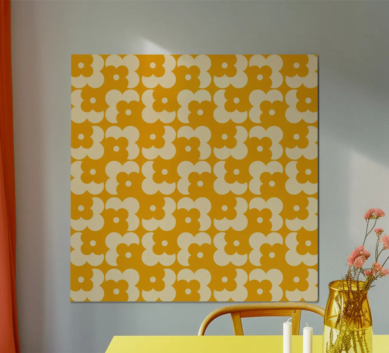 Yellow fall retro 60s floral pattern carta hahnemühle da TijanaArtStudio88
