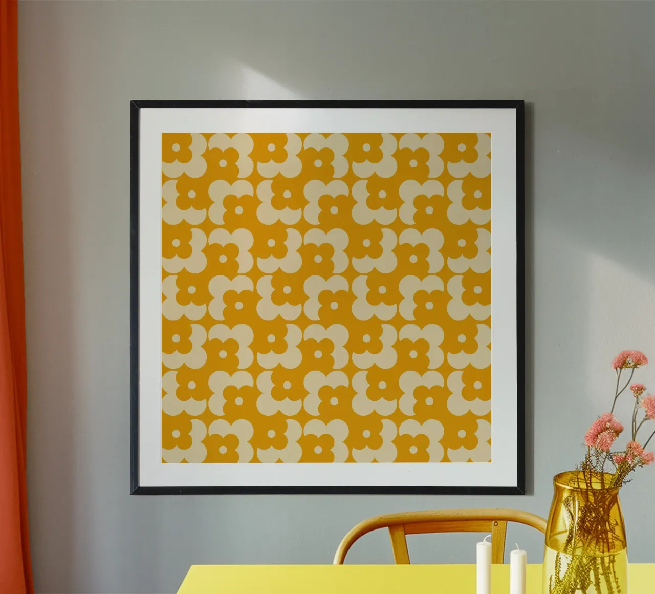 Yellow fall retro 60s floral pattern carta hahnemühle da TijanaArtStudio88