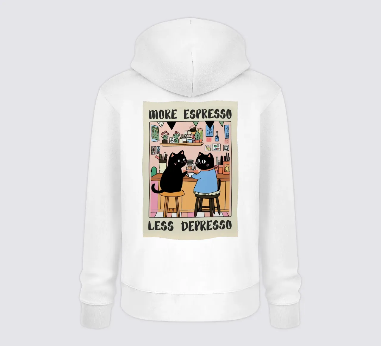 More Espresso Less Depresso – Black Cat Coffee felpa con cappuccio da mary shop