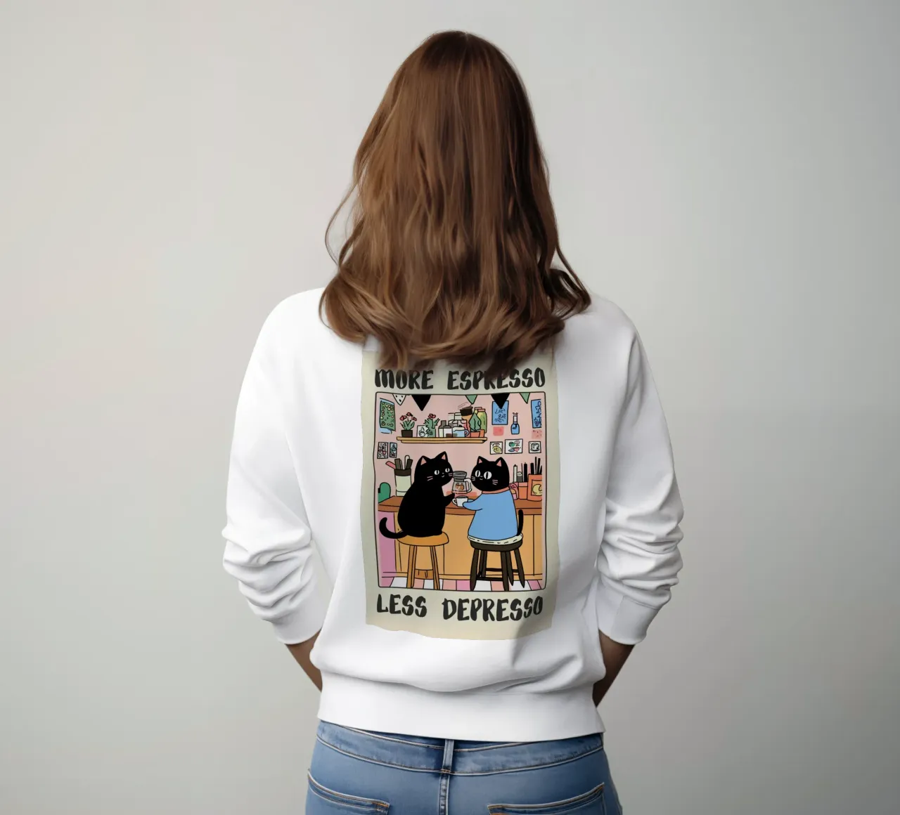 More Espresso Less Depresso – Black Cat Coffee felpa da mary shop