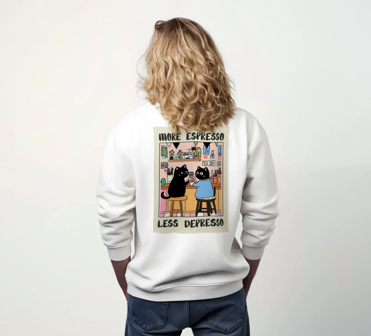 More Espresso Less Depresso – Black Cat Coffee felpa da mary shop