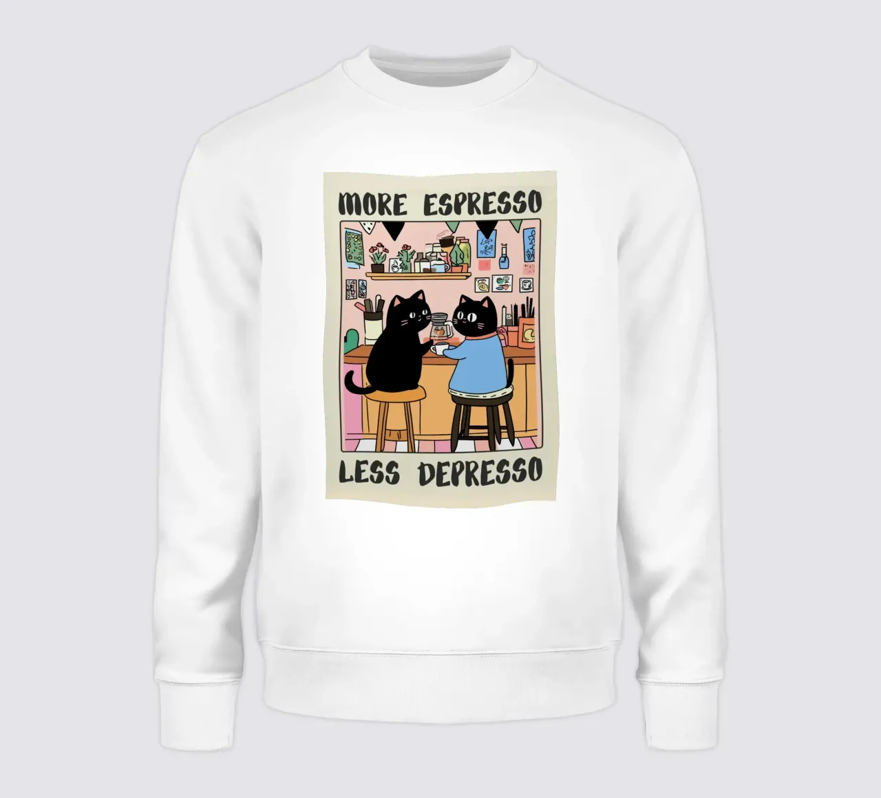 More Espresso Less Depresso – Black Cat Coffee felpa da mary shop