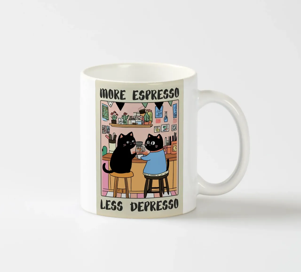 More Espresso Less Depresso – Black Cat Coffee tazza in ceramica da mary shop