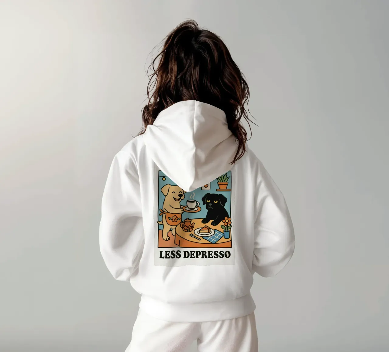 More Espresso Less Depresso Dog felpa con cappuccio da mary shop