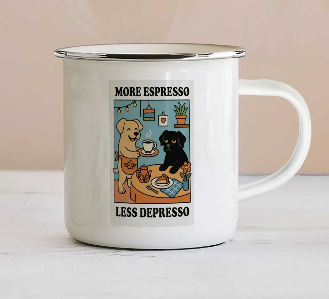 More Espresso Less Depresso Dog tazza in smalto da mary shop