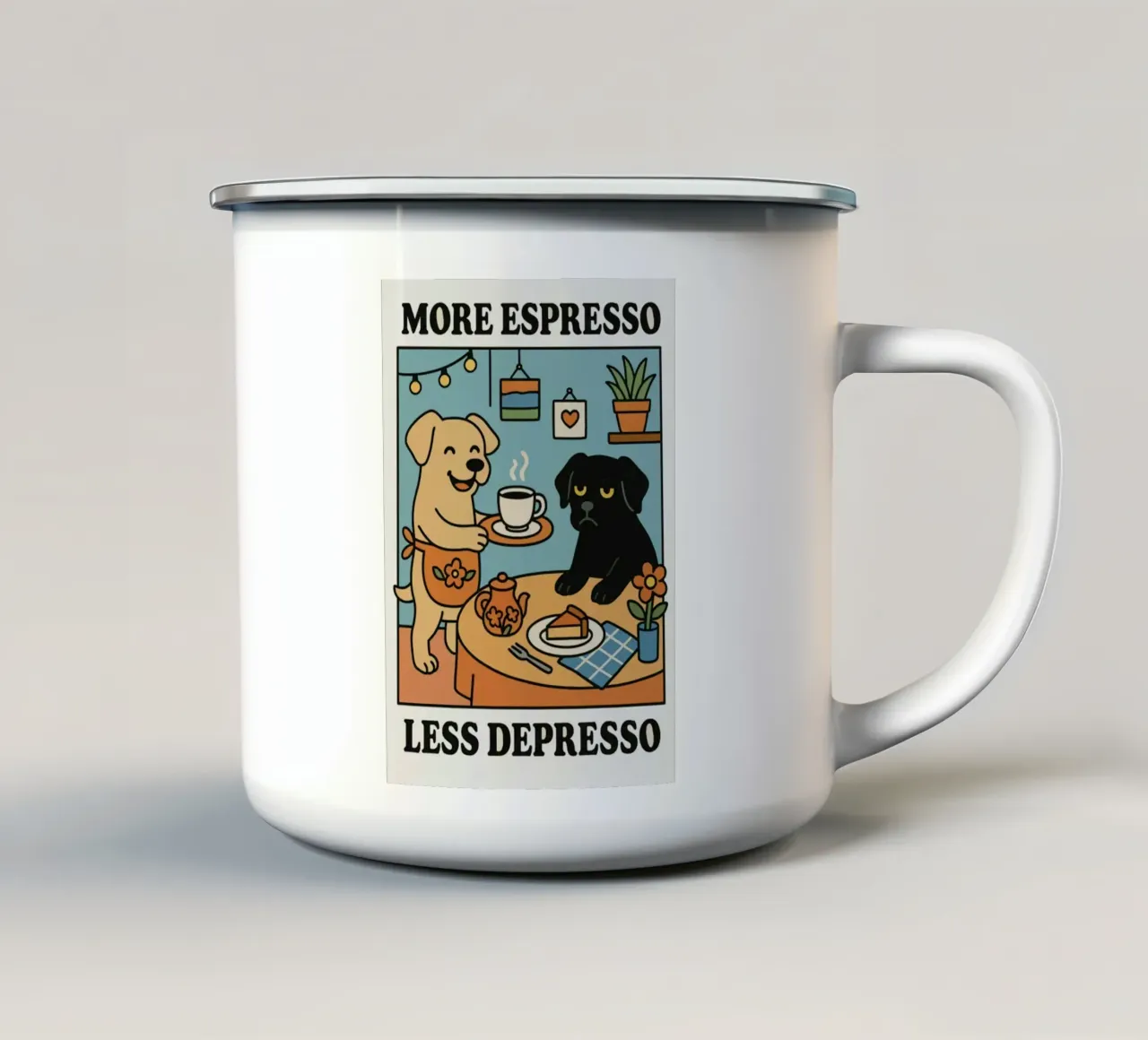 More Espresso Less Depresso Dog tazza in smalto da mary shop
