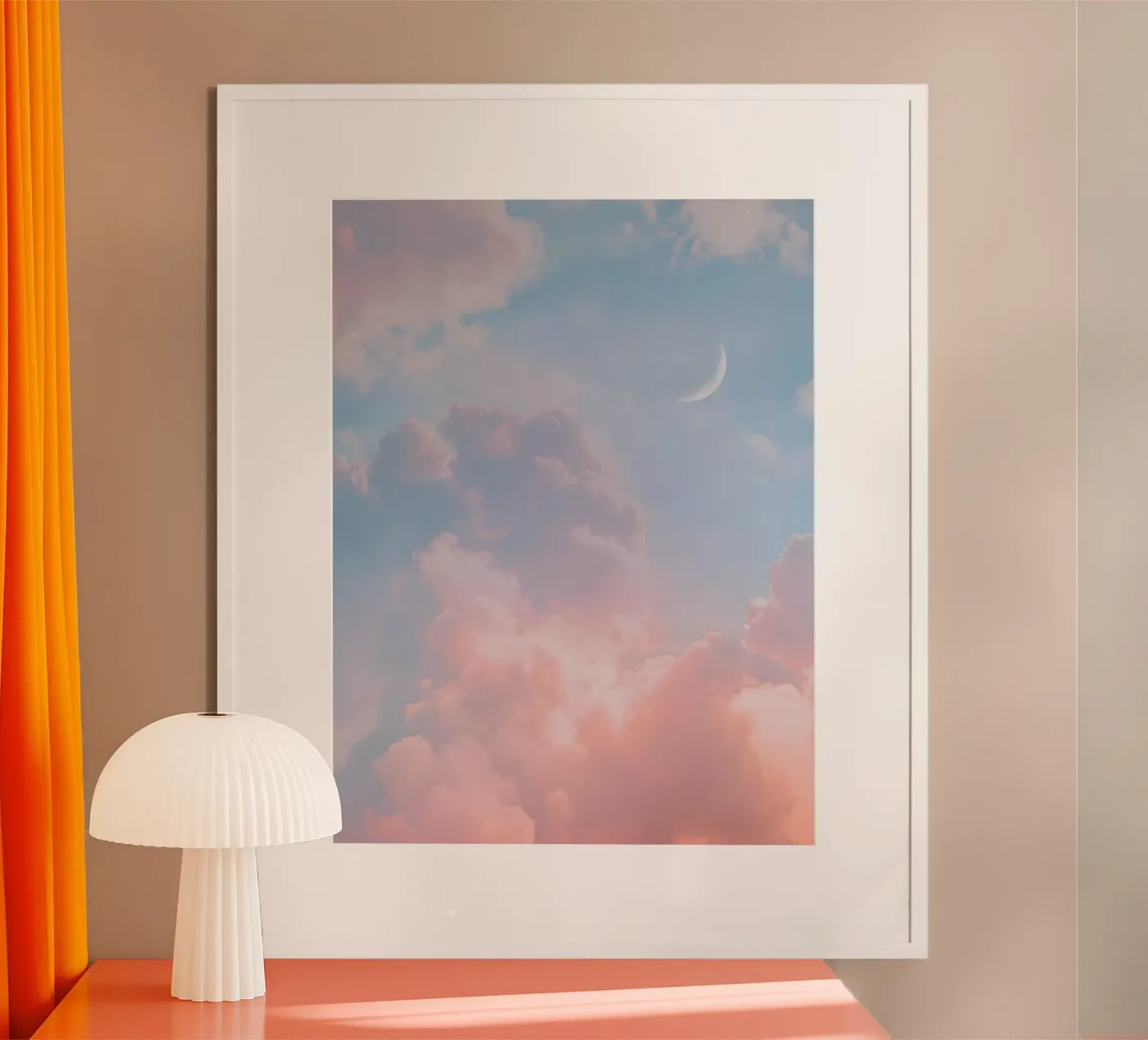 Cielo nuvoloso pastello al tramonto Luna crescente poster da Moon  Bloom