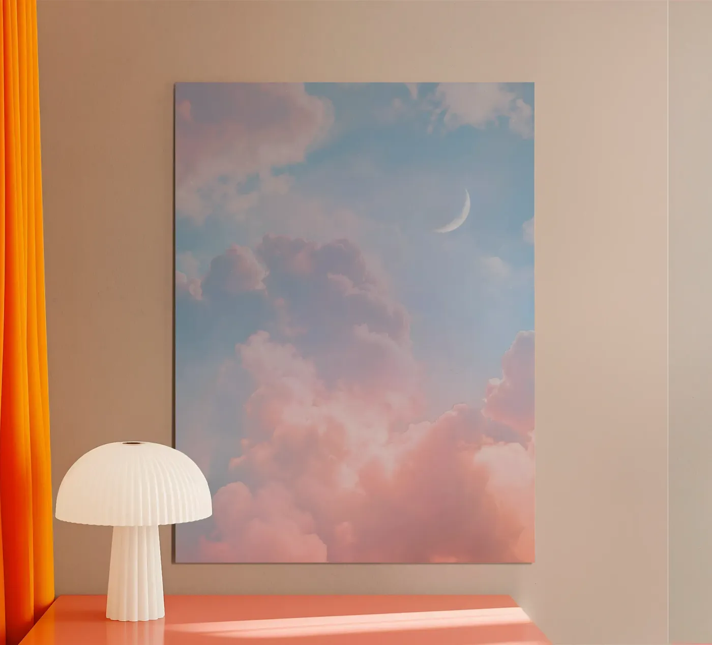 Cielo nuvoloso pastello al tramonto Luna crescente poster da Moon  Bloom