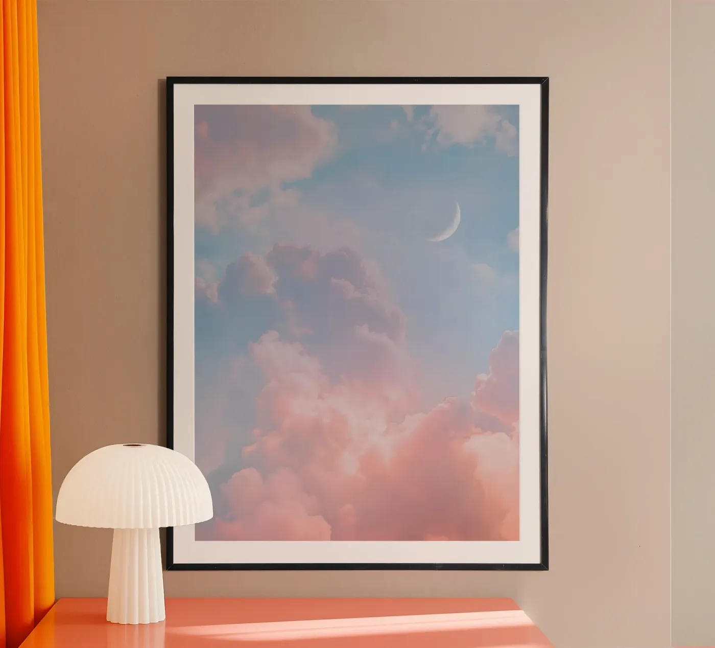 Cielo nuvoloso pastello al tramonto Luna crescente poster da Moon Bloom
