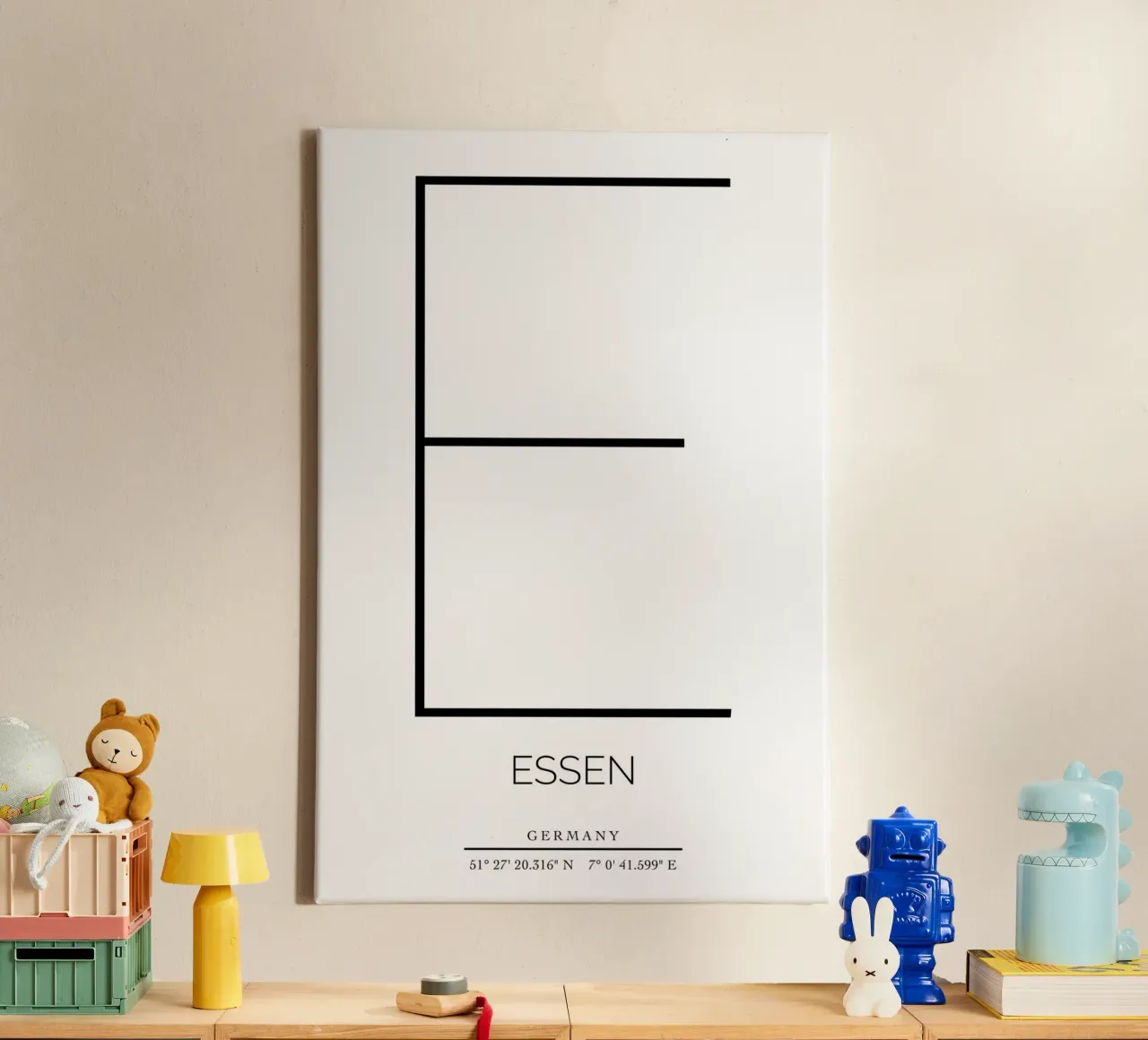 ESSEN -  white canvas met Baklijst van CityLights