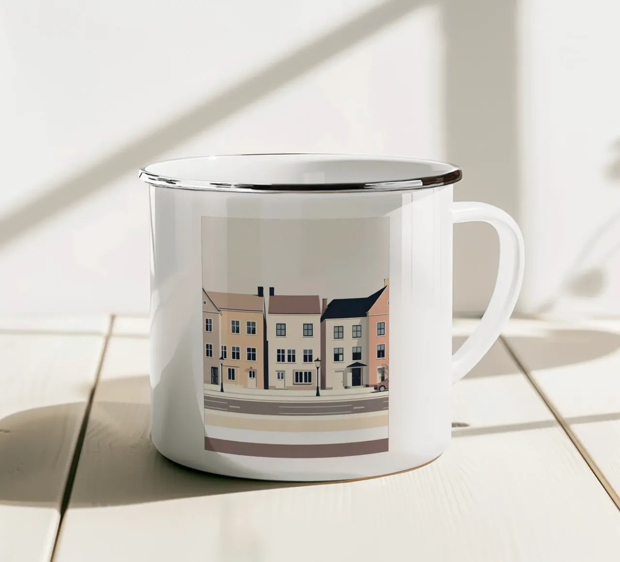 Fila di tre case tazza in smalto da LIFESTYLE OBJECTS