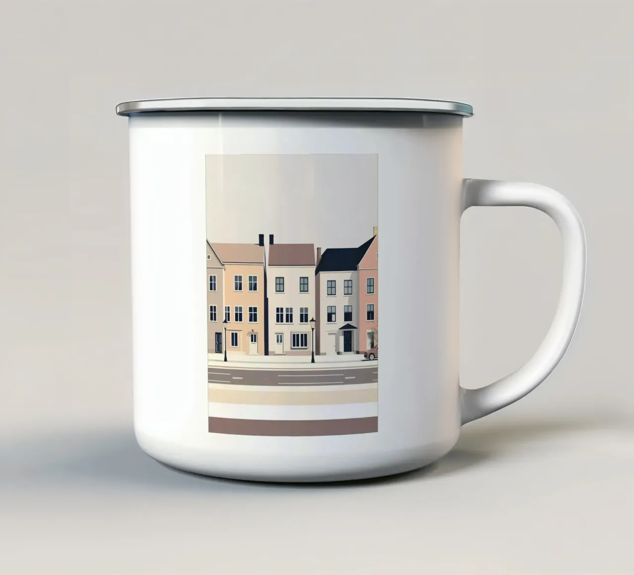Fila di tre case tazza in smalto da LIFESTYLE OBJECTS